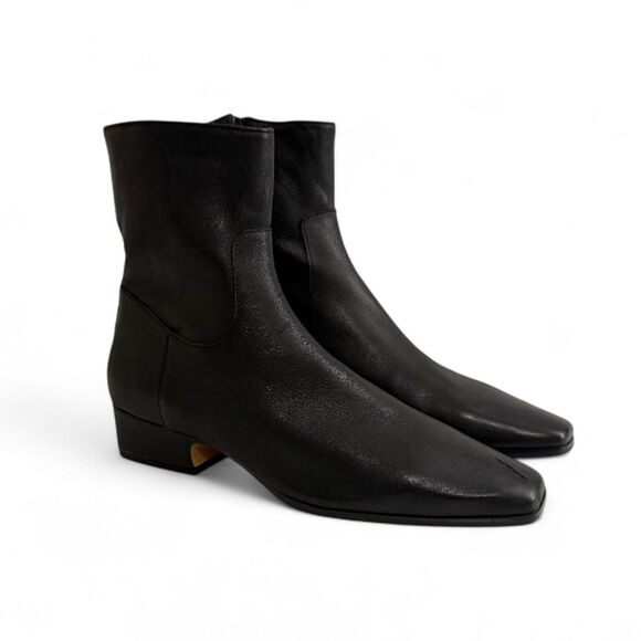 STEVE MADDEN Dusty Block-Heel Square Toe Black Leather Booties, NEW! Size 9 - Picture 4 of 10